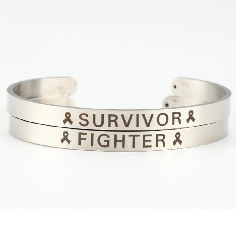 

2020 Awareness Survivor Ribbon Stainless Steel Bangle Fighter Bladder Liver Cancer Endometriosis Bone Childhood Cancer Bracelet
