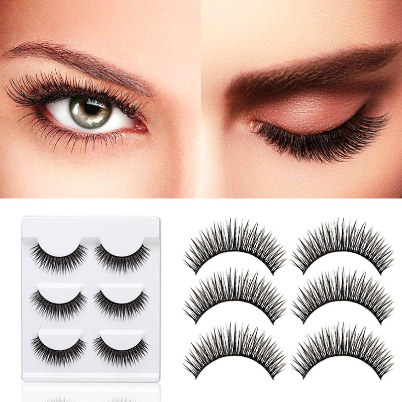 

3 Pairs False Eyelashes Set Natural Cross Long Thick Reusable Eye Lashes Extension Makeup Tools 88