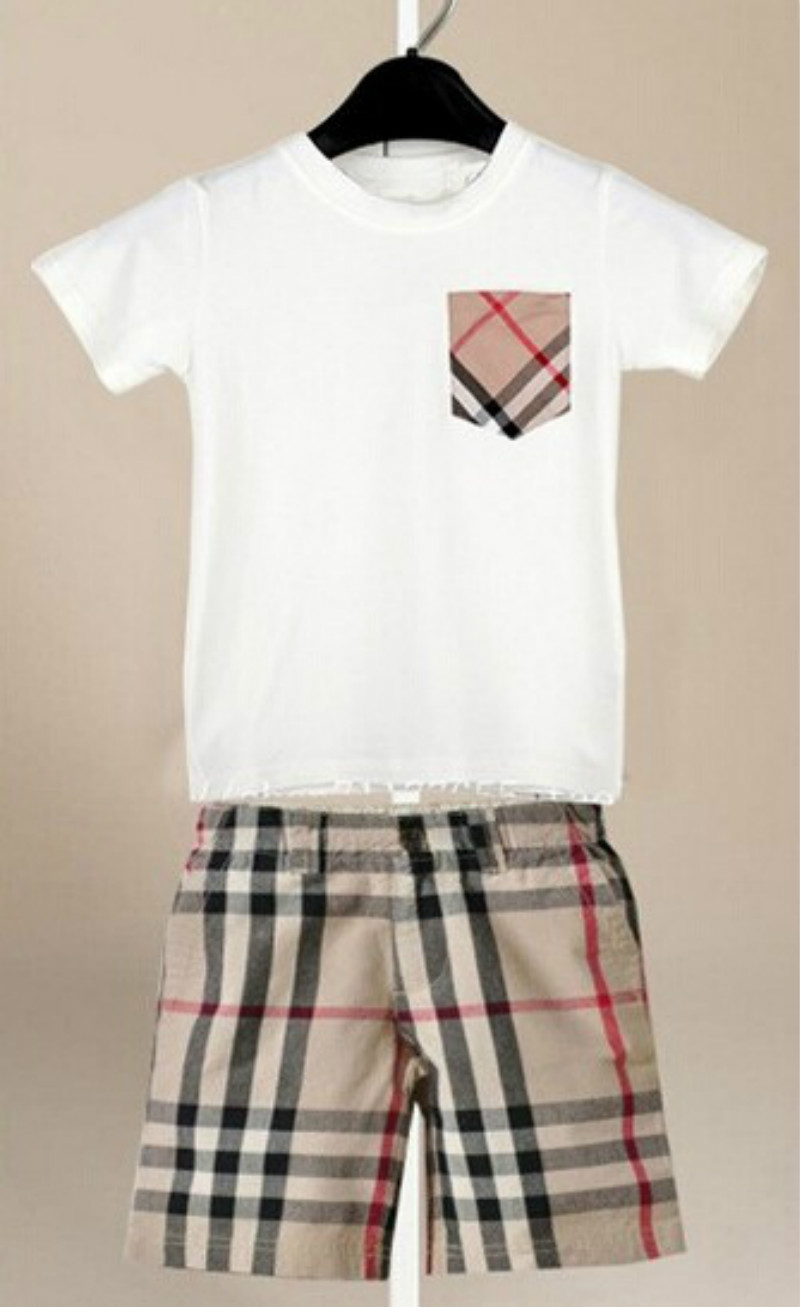 

Spring Baby Boy Clothes Set Girl Plaid Pocket Short Sleeved Shirt Plaid Shorts 1-7 Years Old Suit Kids Children's 2pcs Clothing Sets, Black