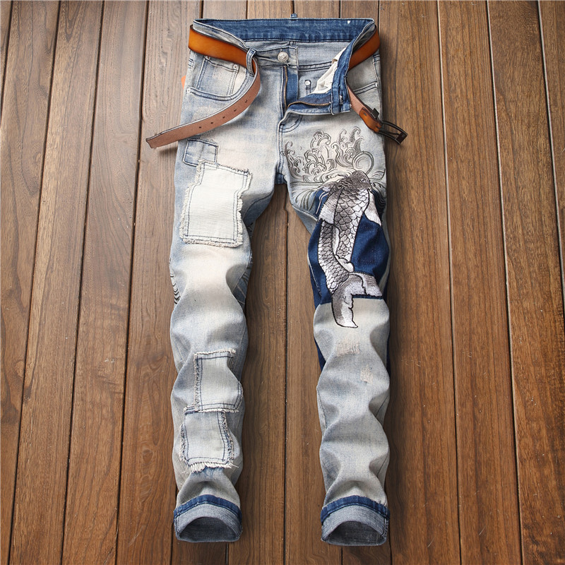 

Hip HopDesign Brand Jeans For Men'S Straight 2020 Fashion Hole Ripped Distressed Moto Bike Vintage Jean Plus Size kg-202, 6666