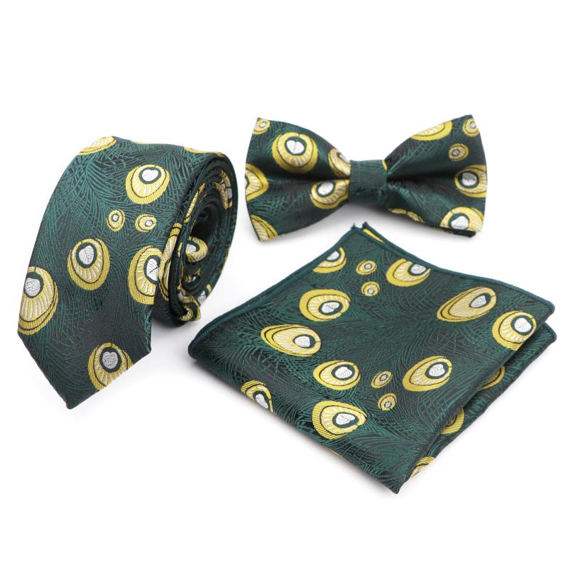 

Men Tie Cravat Set Skinny Jacquard Feather Ties Polyester Floral Pocket Square Leisure Design Bowtie Social Party Accessories