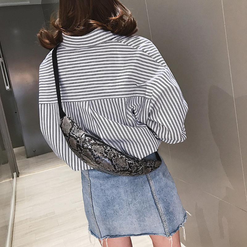

Leather Belly Bag Women Outdoor Zip Serpentine Print Waist Bags Sexy Messenger Bag Leisure Banquet Shopping Fanny Chest @P, Brown