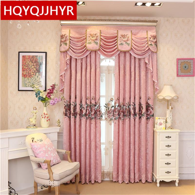 

New European chenille Embroidery luxury Blackout curtains for Living Room High-end villa pink luxury Bedroom/ kitchen curtains, Tulle