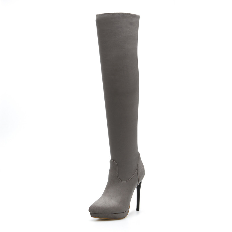 

Plus Size 34-45 2020 New Flock Women Over The Knee Boots Pointed Toe Sexy High Heels Women Shoes Winter Boots XKD2123, Black