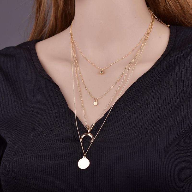 

Popular fashion new multi-layer moon disc pendant necklace ladies necklace jewelry fashion jewelry