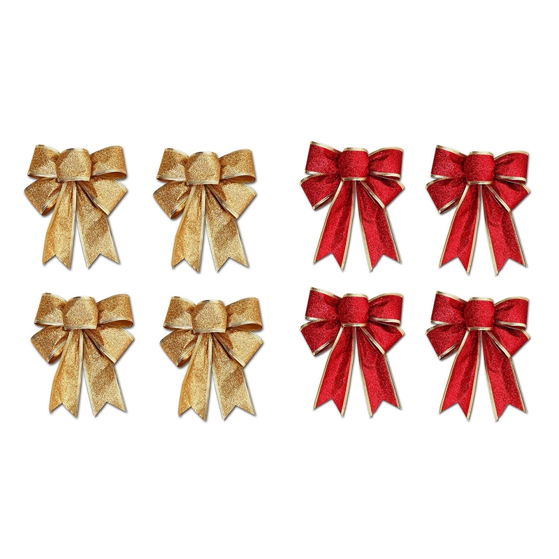 

8Pcs 25X18Cm Decoration Ornament Hanging Knot Bowknot Butterfly Decore Tree Christmas Tree, 4Pcs Red & 4Pcs Gold