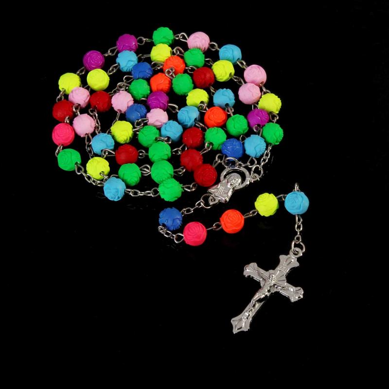 

New Catholic Rosary Chain, Rosary Spiral Rose Bead Cross Long Chain Jewelry Gift