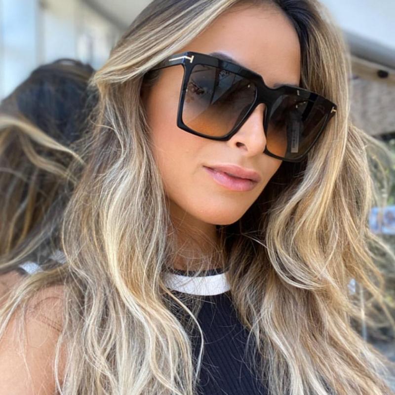 

QPeClou 2020 New Plastic Oversized Square Sunglasses Women Brand Designer T Sun Glasses Lady Fashion Brown Shades
