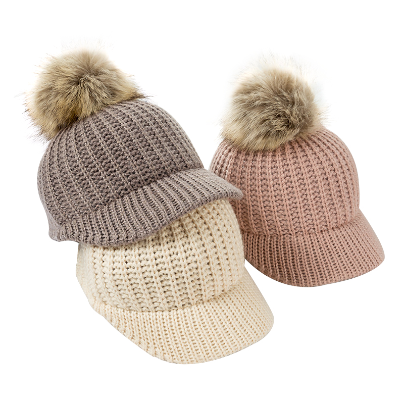 

Fashion Newborn Baby Baseball Hats For Kids Girls Boys Winter Keep Warm Knitted Cap With Pompom Toddler Beanie Cap Gifts, Black baby hat