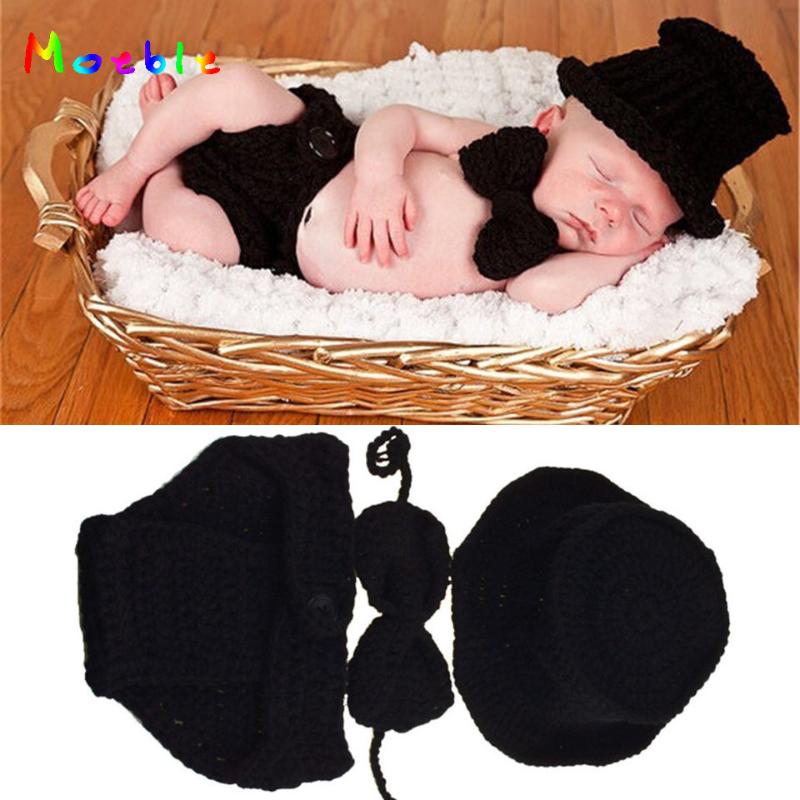 

Black Color Baby Boy Crochet HAT Bowtie&Diaper Set Crochet BABY Boy Gentleman Costume Newborn Coming Home Outfit MZS-15021