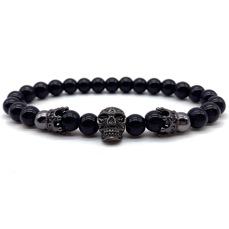

2020 Fashion Crown Skull Bracelet Men Double Pave CZ Crown Charm Stone Bead Bracelet Men Luxury Jewelry Gift
