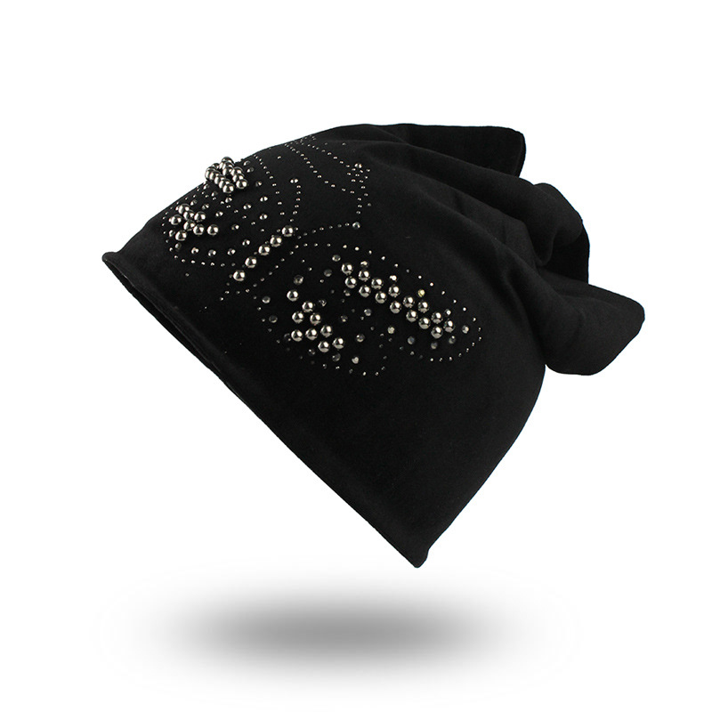 

Diamond Pearl Butterfly Pattern Pullover Hat Ladies Confinement Windproof Hat Outdoor Warm Ear Protection Knitted, White