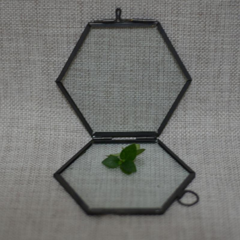 

Antique Hexagon Hanging Glass Wrought Iron Decorative Photo Frames Double Sided Gift Home Decoation Black/Copper