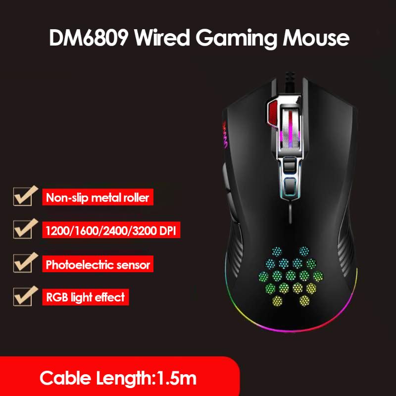 

Office Gaming Mouse DM6809 Lightweight Computer Laptop 3200dpi Mice Wired RGB for Office Caring Computer Supplies