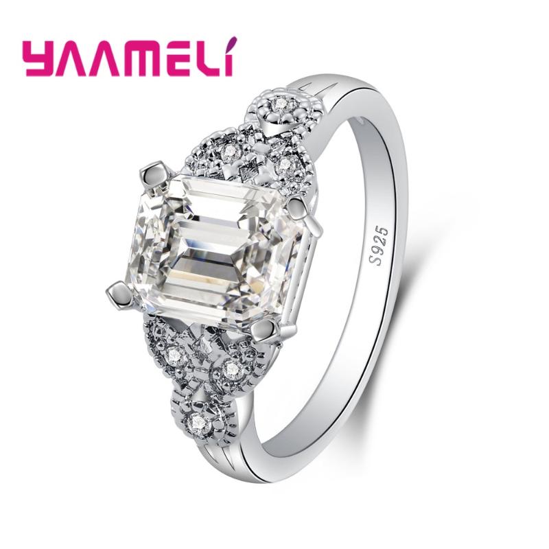 

100% 925 Sterling Silver Super Shining Square Cubic Zircon For Women Bridal Wedding Jewelry Austrian Crystal Finger Ring