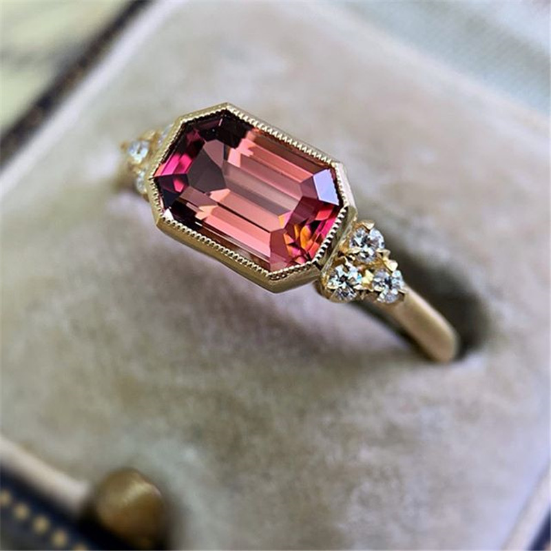 

Exquisite Fuchsia Red Stone Wedding Rings for Women Gold Color Red Cubic Zirconia Rings Engagement Jewelry Gifts