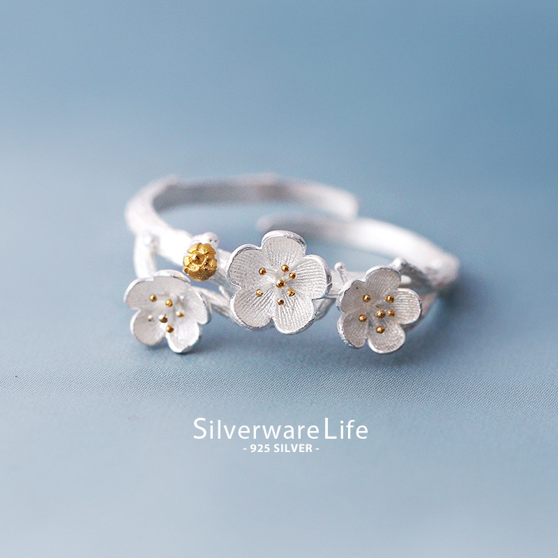 

925 Sterling Silver Branch Flowers Rings For Women Fashion Lady Prevent Allergy Jewelry Free Shipping