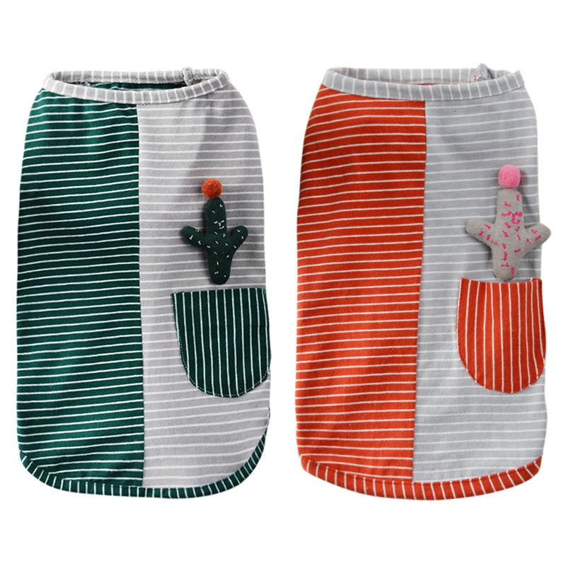 

Dog Puppy Breathable Vests Two-color Stripe Patchwork T-Shirts Summer Pet Cats Cotton Cactus Decor Clothes For Chihuahua Teddy, Green