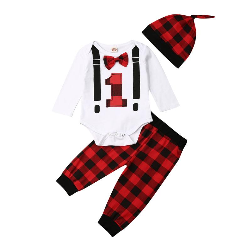 

Baby Boy Girl 0-18M Newborn First Christmas Bow Long Sleeve Romper Pant Hat Outfit Set, As pic