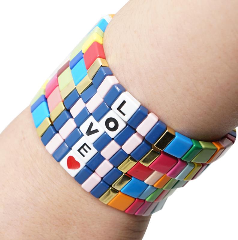 

Hot Letter LOVE Bohemia Style Couple Bracelets Rainbow Alloy Tile Bracelet For Women Girls Fashion Jewelry