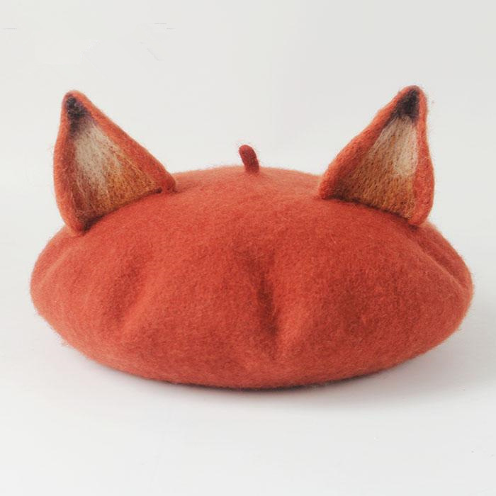 

2020 Autumn And Winter New Pattern Manual Wool Blanketry Literature Lovely Ears Beret Originality Manual Painter Hat, Color