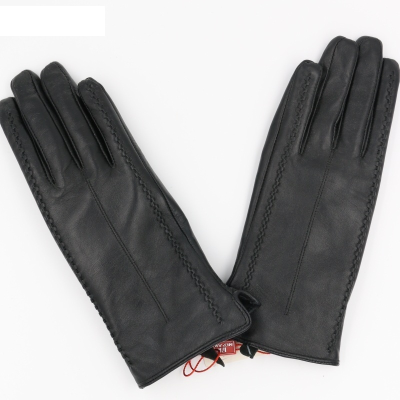 

Genuine Leather gloves female Fashion leather gloves Vintage women Top Grade winter black strip design design