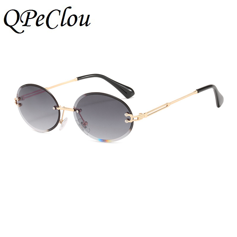 

Sunglasses QPeClou Vintage Small Oval Women Fashion Metal Rimless Gradient Sun Glasses Female Brand Designer Hip Hop Shades