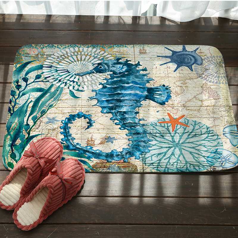 

Kitchen Mat Anti-Slip Nautical Theme Marine Life Series Turtle Printed Carpet Doormat Hallway Bath Mat Living Room, Whale