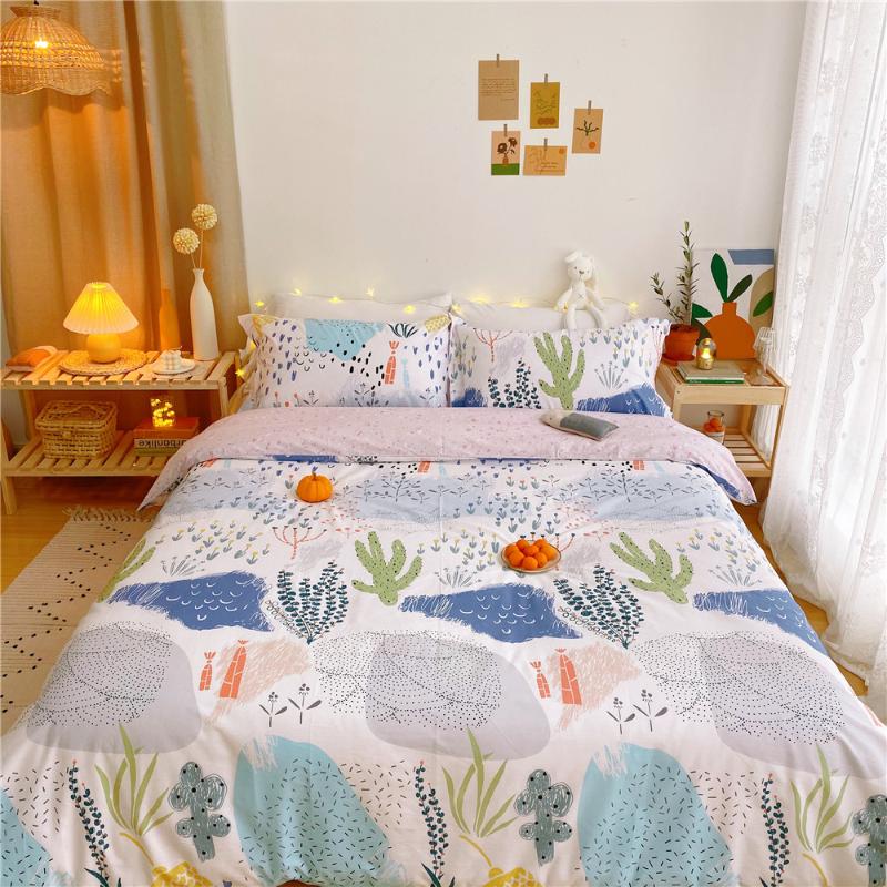 

100 % Cotton Catcus Duvet Cover Set Flat Sheet Pillow Cases Soft Cotton Fabric 3/4Pcs  Full Queen Size Bedding Sets, Xp19742