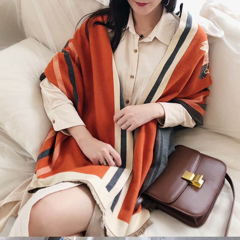 

2020 Winter Scarf for Women Horse Scarves Lady Thick Cashmere Warm Blanket Shawls Warps Stole