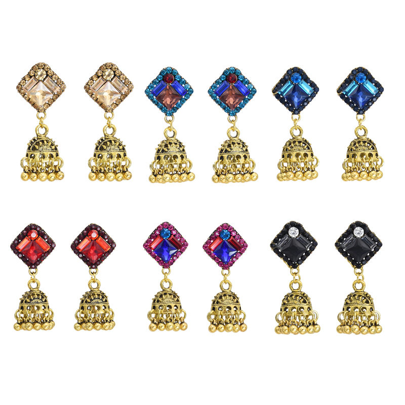 

Ethnic Vintage Women's Turkish Jhumka Earrings Jewelry colorful crystal Bell Tassel Dangling Earrings Turkey Jewelry