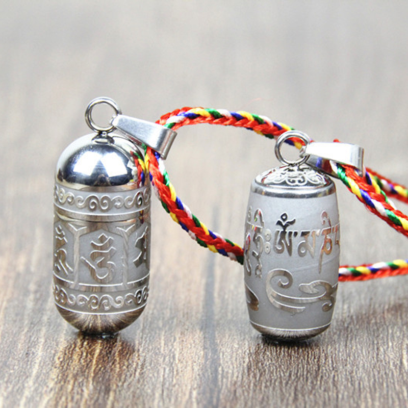 

Stainless Steel Om Mani Padme Hum Prayer Wheel Mantra Buddhism Rotatable Necklace Cremation Jewelry Ash Urn Holder