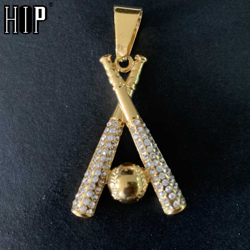 

HIP Hop Baseball Bling Iced Out Gold Color Pendants & Necklaces for Men Jewelry Chain Stainless Steel Dropshipping
