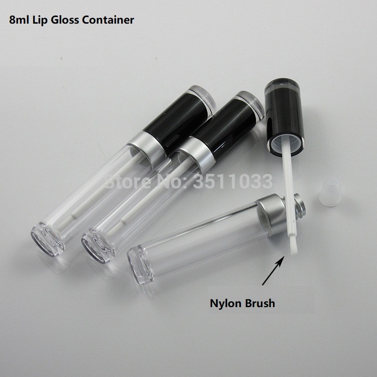 

8ML Cosmetic Lip Gloss Lip Glaze Brush Container Clear Black Lipstick Refillable Bottle Silver Lipgloss Oil Wand Tube