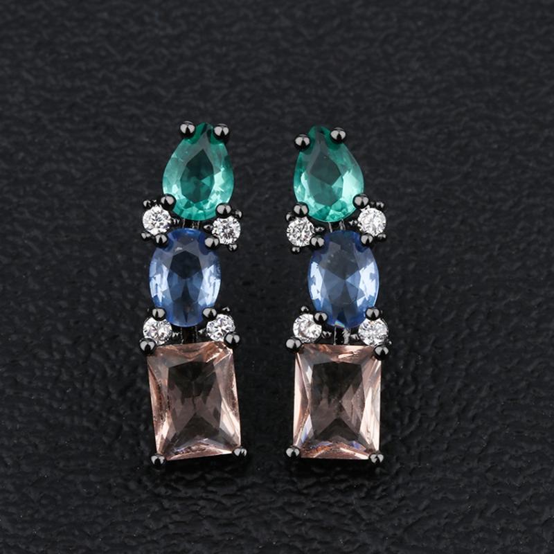 

Brand Square Fashion Luxury Earings Colorful Crystal Zircon Cool Stud Earrings for Women Black Gold Filled 2020 New Jewelry