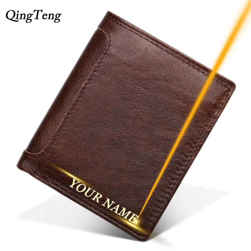 

Free Engraved Men's Wallet Genuine Leather Short Clutch Male Purse Card Protection Credit ID Card Holder Wallets Customized, 2023 coffee s