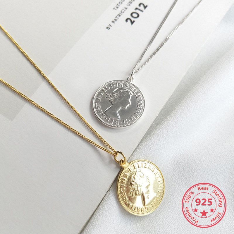 

Korea Hot Style Pure 925 Sterling Silver for Women Delicate Fashion Gold Plated Round Plne Pendant Necklace Jewelry