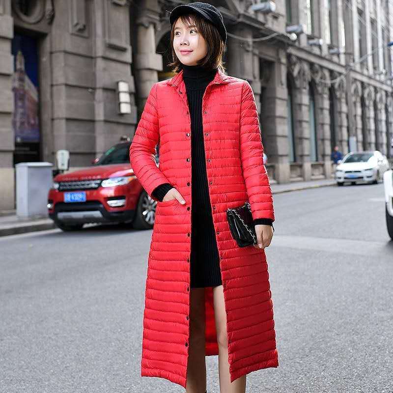 

2020 New Women Winter White Duck Down Jacket Female Ultra Light Warm Soft Solid Color Long Coat Female Slim Long Parkas S99, Black