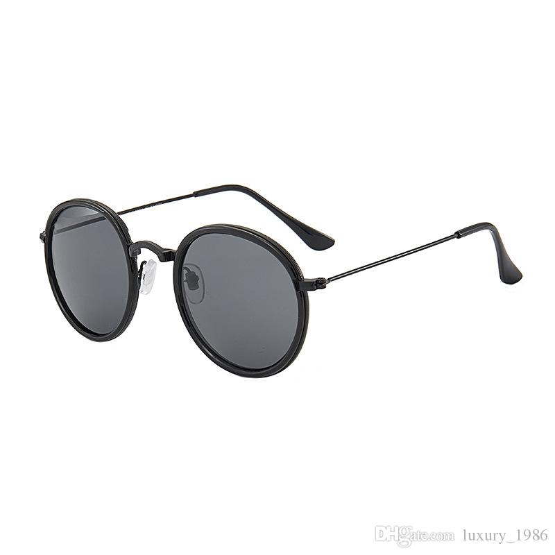 

round sunglasses for men women alloy frame mirrored uv400 lens double bridge retro eyewear with cases and box 3448, White;black