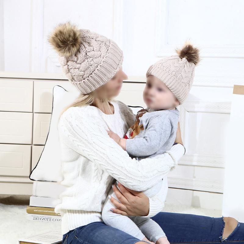 

2pc Winter Brand Female Fur Pom Poms hat Winter Hat For Women Girl 's Knitted Beanies Cap Thick Women Skullies Beanies, As shown