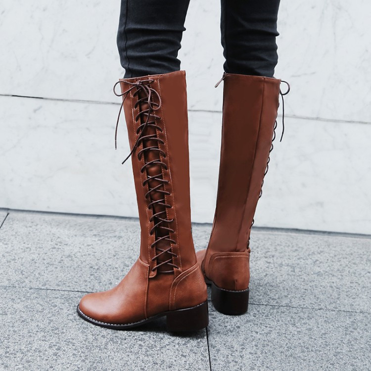 

PXELENA New Vintage Riding Knight Knee High Boots Women Low Heels Round Toe Casual Comfort Combat Motorcycle Long Boots, Beige