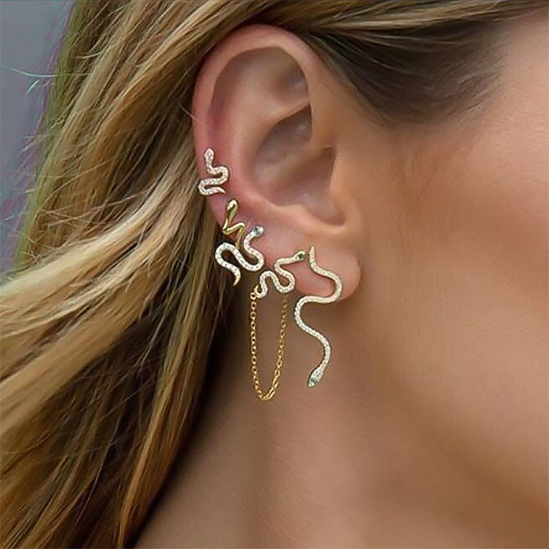 

5PCs Crystal Snake Earrings Punk Trendy Zinc Alloy Personality Earrings European American Popular Female Ear Accessories 2020