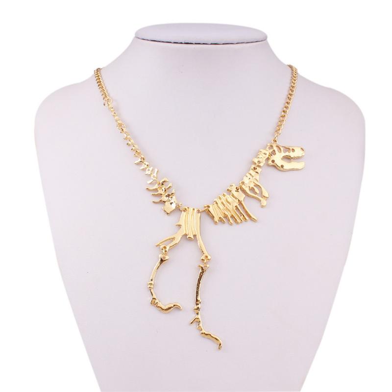 

2020 Fashion Jewelry Gothic Tyrannosaurus Skeleton Dinosaur Pendant Necklace Golden Silver Black Chain Choker Necklace For Women
