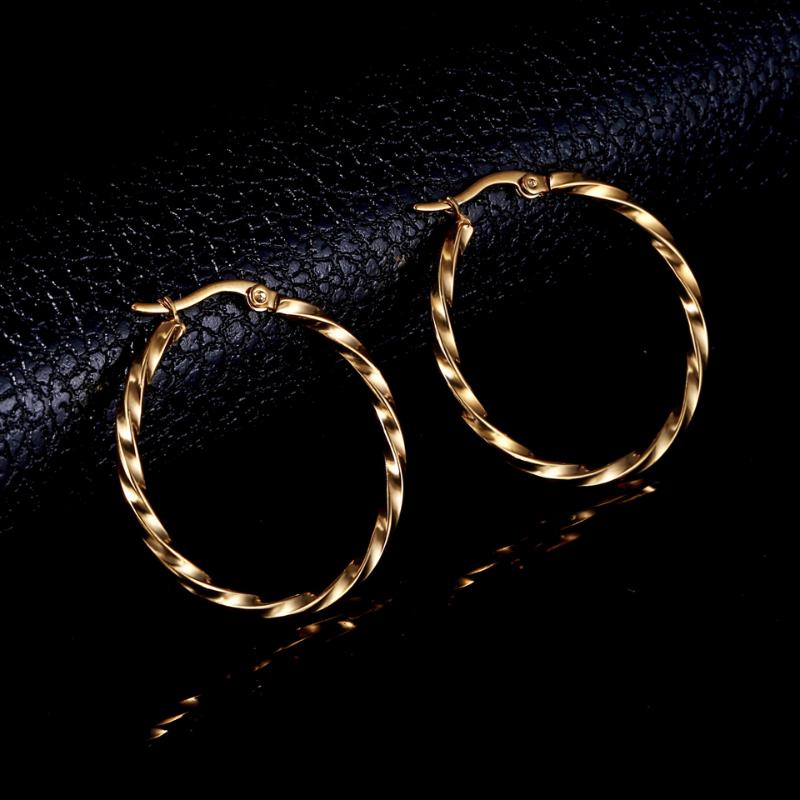 

Hoop & Huggie 2021 Est Stainless Steel Women Earrings Girls Fashion Gold/Silver Color Round Simple Spiral Pattern
