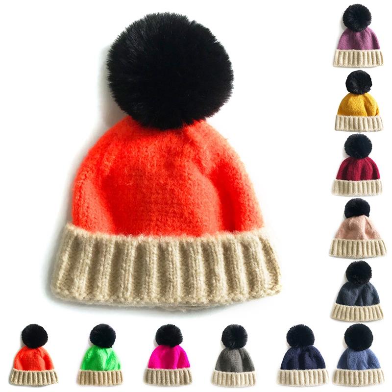 

1PCS Multicolor Baby Beanie Hat Fashion Creative Cute Pom Pom Knit Cap Soft Warm Hat Autumn Winter Knit Elastic