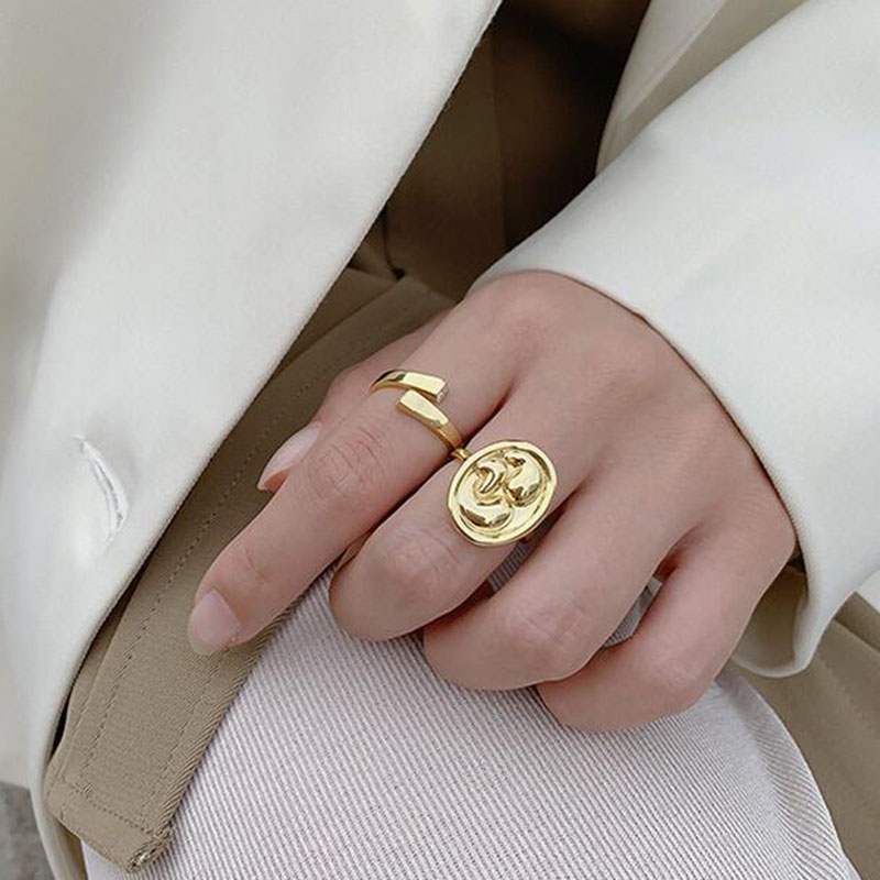 

2020 Fashion Gold Metal Open Adjustable Rings for Women Man Geometric Couples Ring Multi Styles