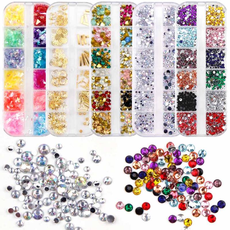 

1 Box Nail's Decoration 3D Crystal AB Clear Nail Stones Gems Pearl Multi Size DIY Nail Art Decorations Rhinestones Art Tool