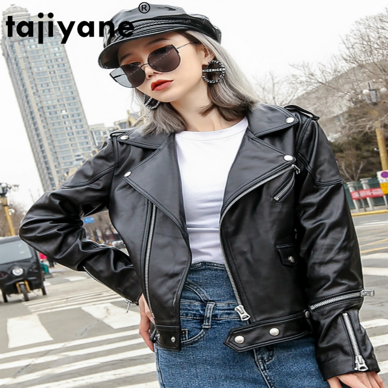 

Tajiyane Real Leather Jacket Coats and Jackets Women Clothes Short Motorcycle Jacket 100% Sheepskin Coat Female 2020 99006WPY531, Black