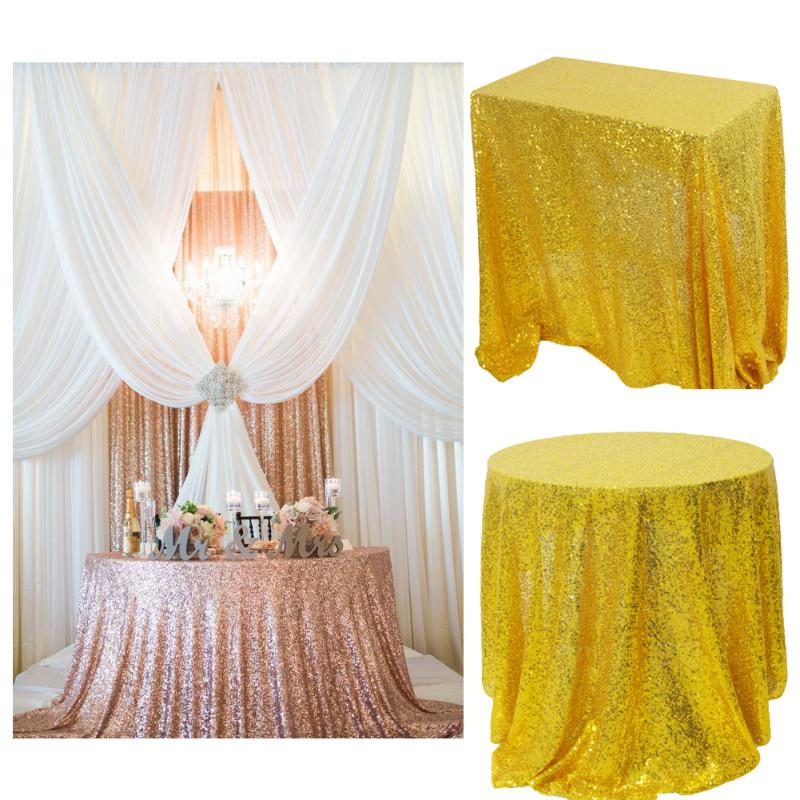

Round/Rectangle Sequin Tablecloth Glitter Table Cloth For Wedding Decoration Party Banquet Home Decor Home Dining Tablecloth, Champagne