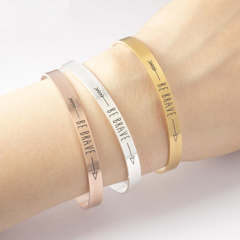 

BE BRAVE Inspirational Quote Bracelets Women Men's Mantra Jewelry Gift Letter Arrow Bangle Arm Manchette Femme BFF